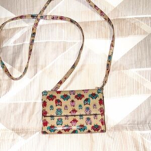 Owl-Print Crossbody Bag/Wallet in Tan and Teal GUC